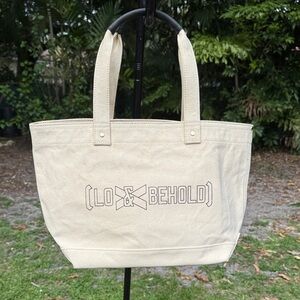 Kate Spade Beige Canvas Tote designed by artist Lawrence Weiner for Art Basel